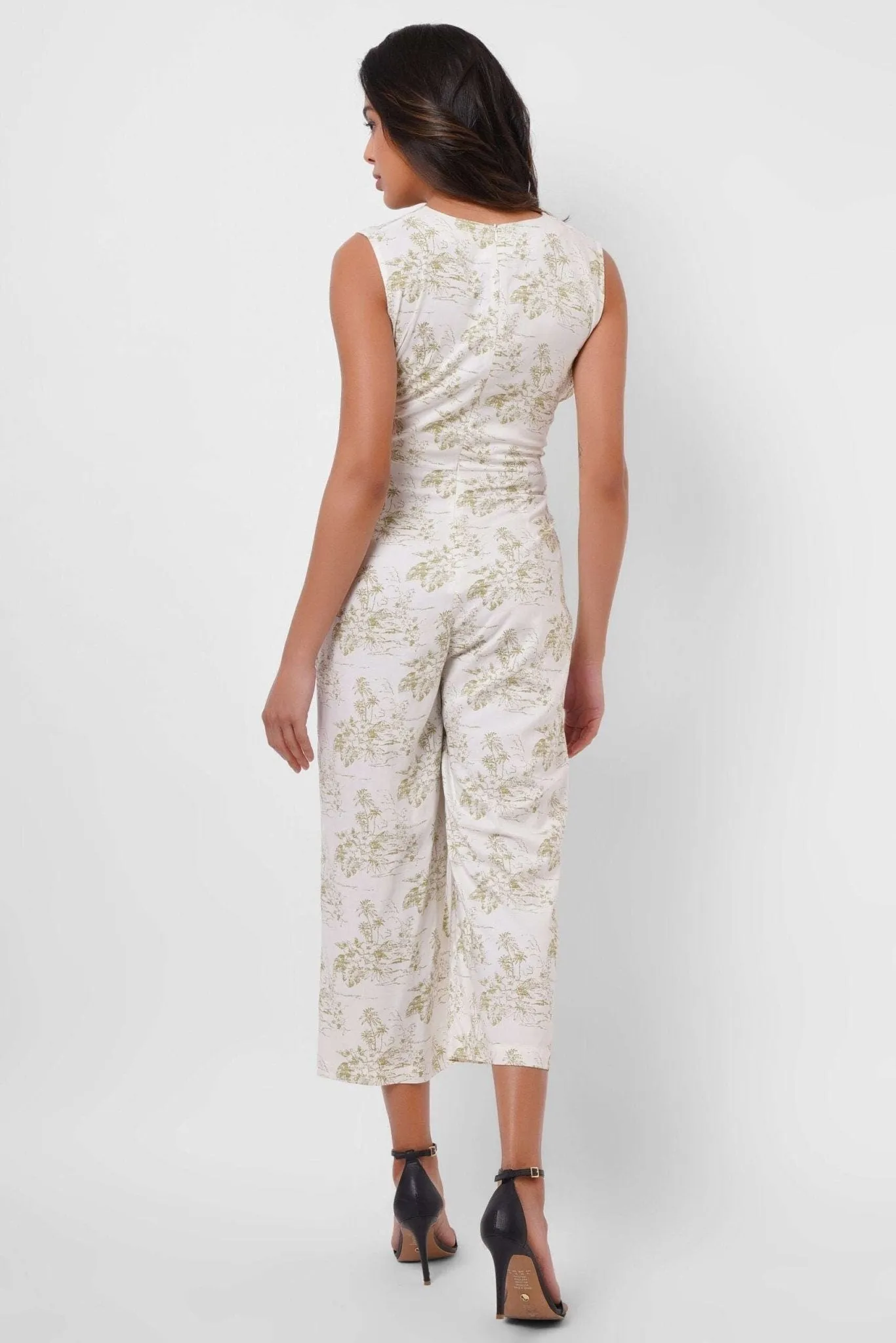 Printed White Jumpsuit with Waist Knot