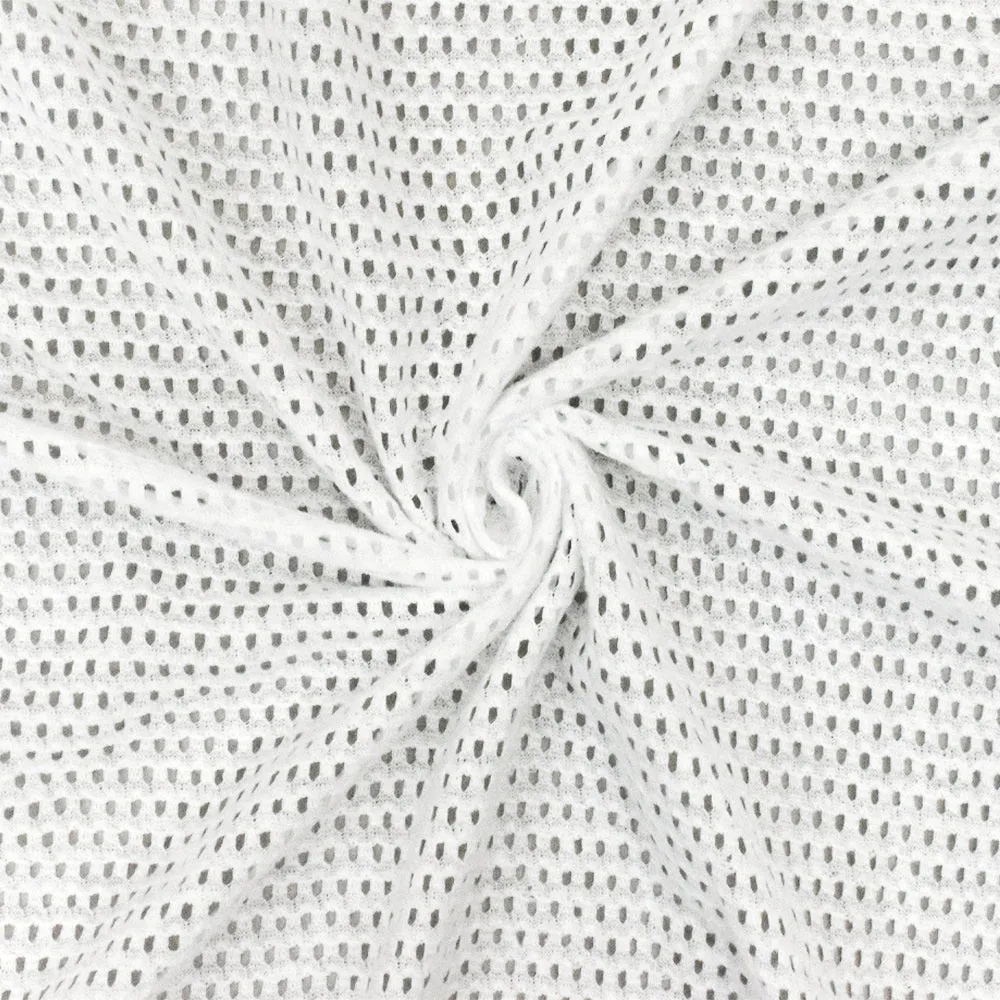 Pure White Solid Poly-Cotton Mesh Knit Fabric