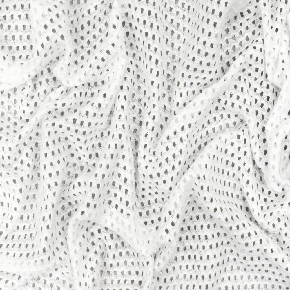 Pure White Solid Poly-Cotton Mesh Knit Fabric