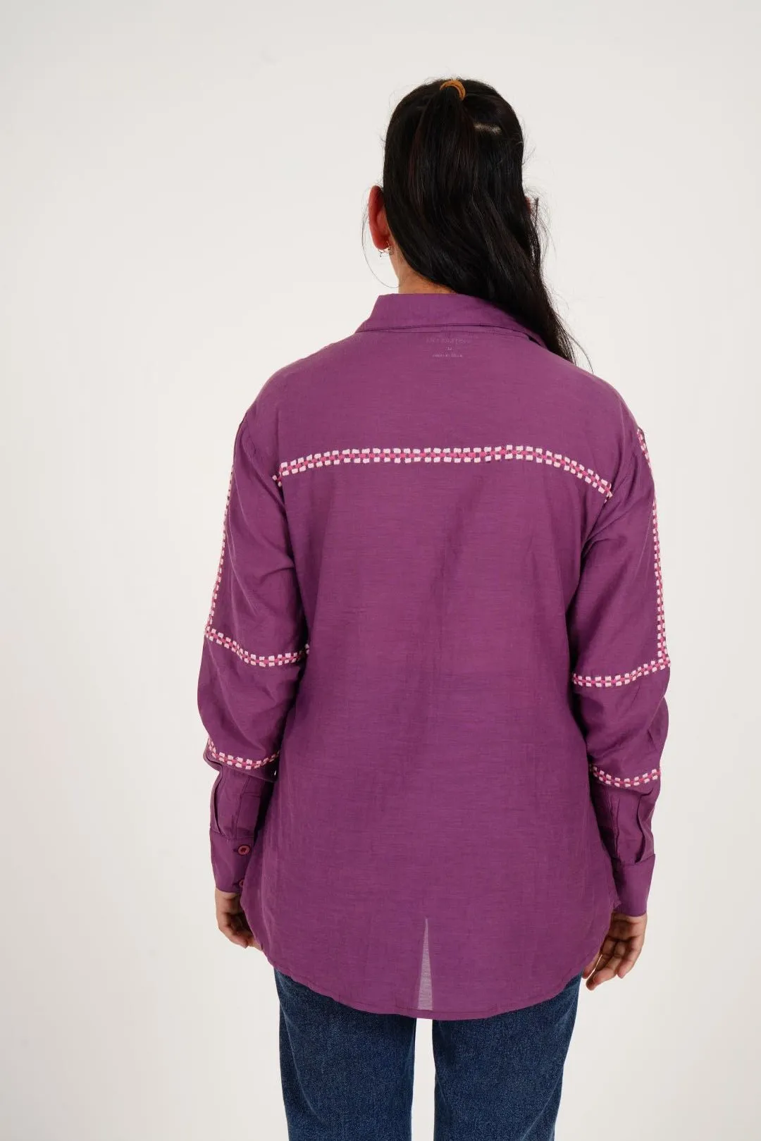 Purple Line Embroidered Oversized Shirt