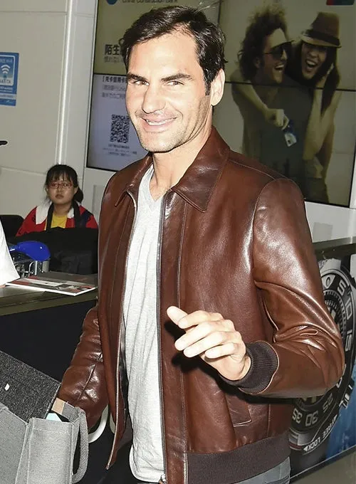 ROGER FEDERER LEATHER JACKET | MEN CELEBRITY LEATHER JACKET BY THE JACKET SELLER