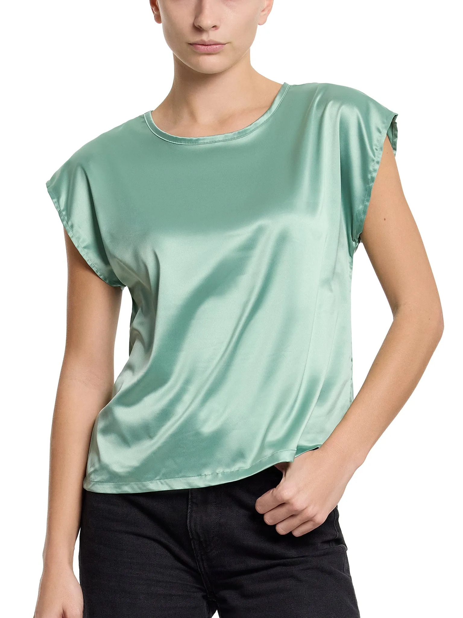 Satin Sleep Cap Sleeve Tee Green Tea Sale