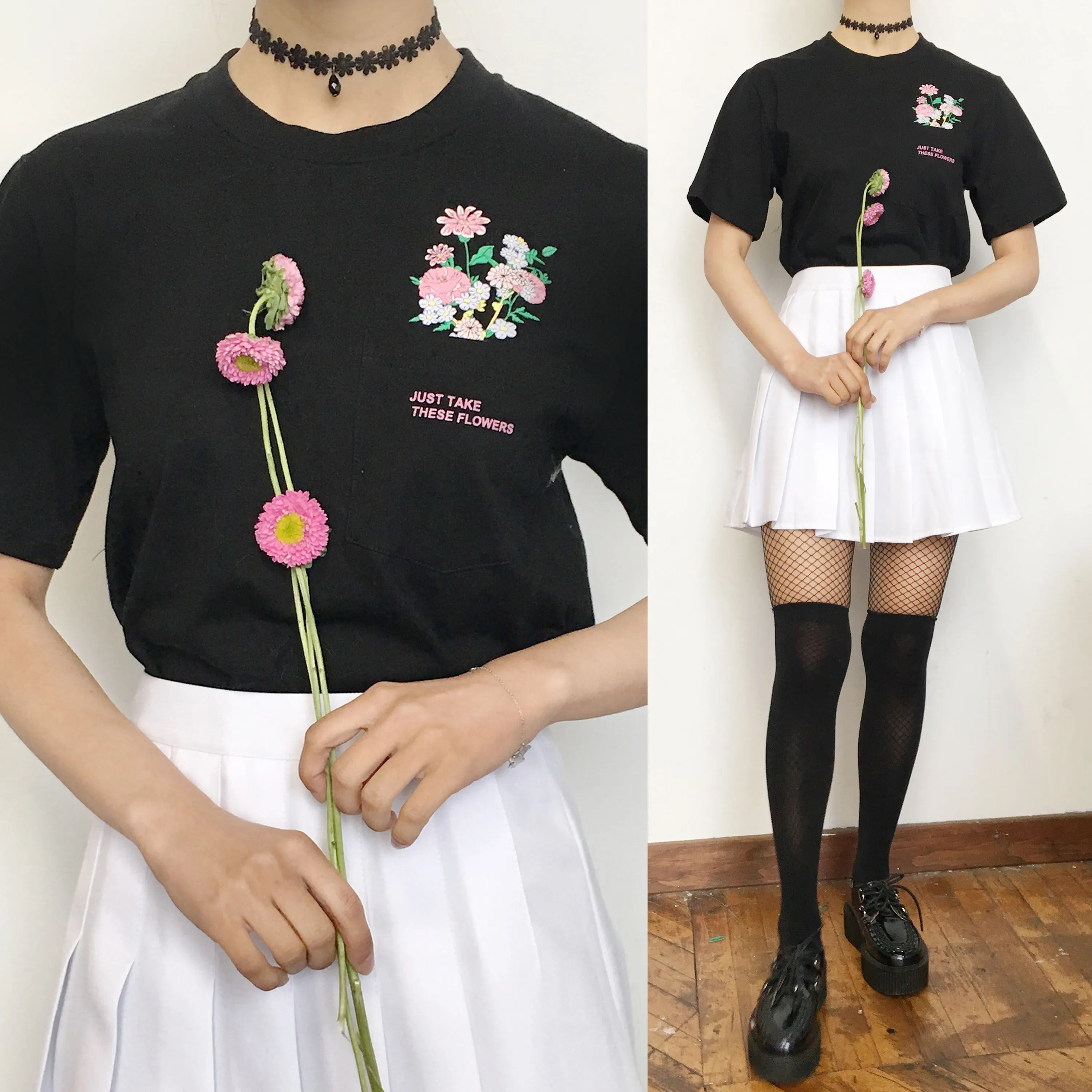 SOFT GRUNGE "Just take these flowers" pocket unisex Tee