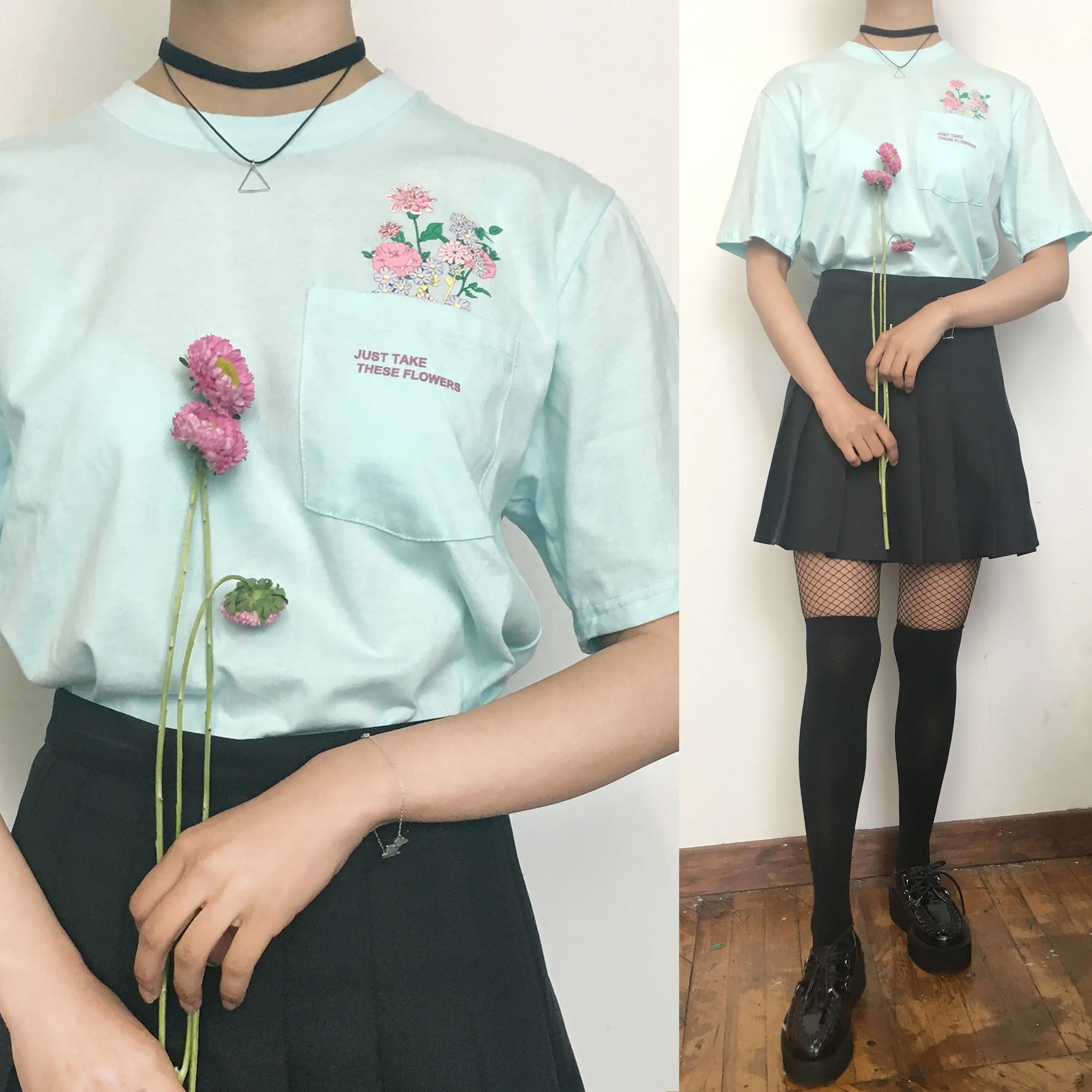 SOFT GRUNGE "Just take these flowers" pocket unisex Tee