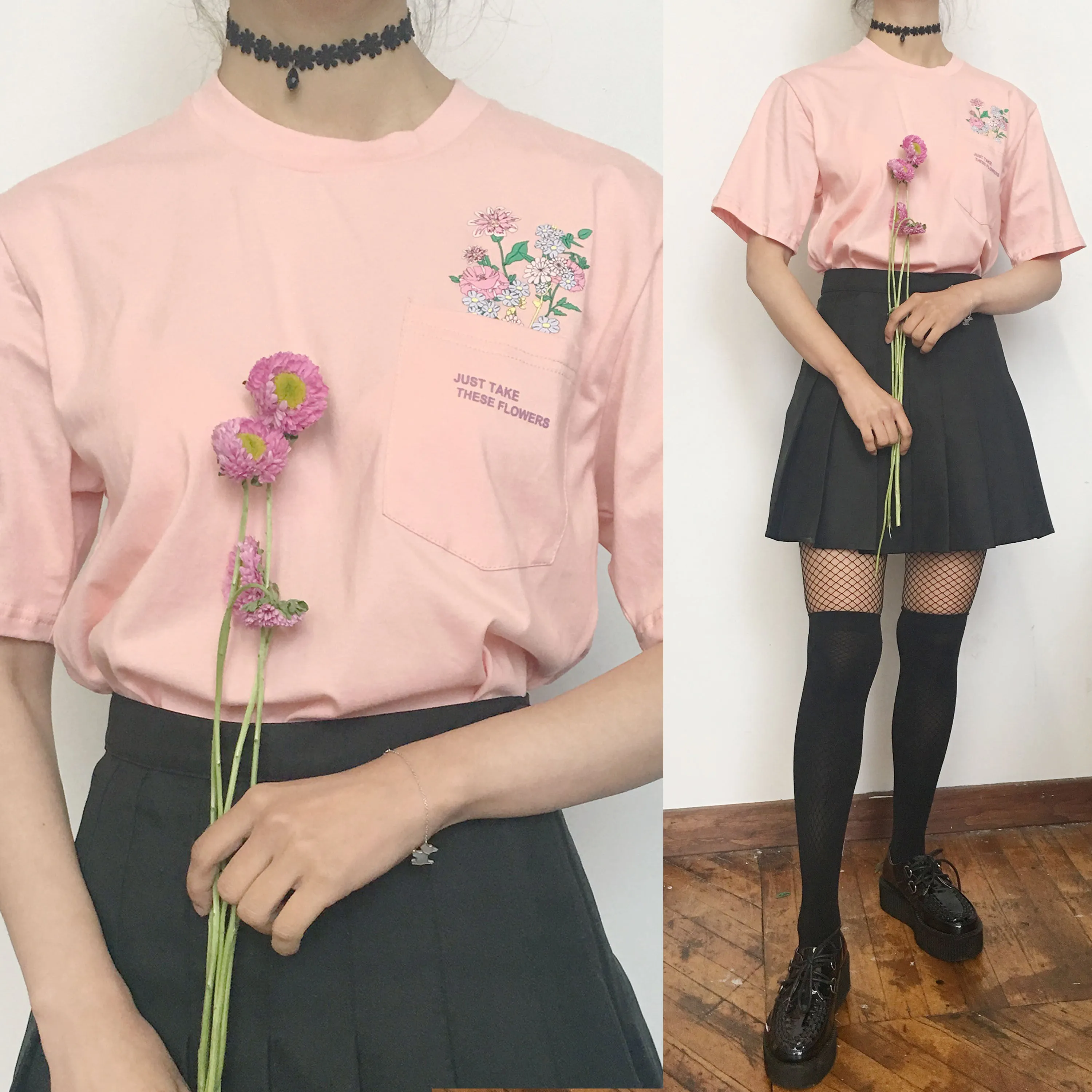 SOFT GRUNGE "Just take these flowers" pocket unisex Tee