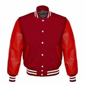 Spine Spark Maroon Wool Varsity Jacket Red Leather Sleeves