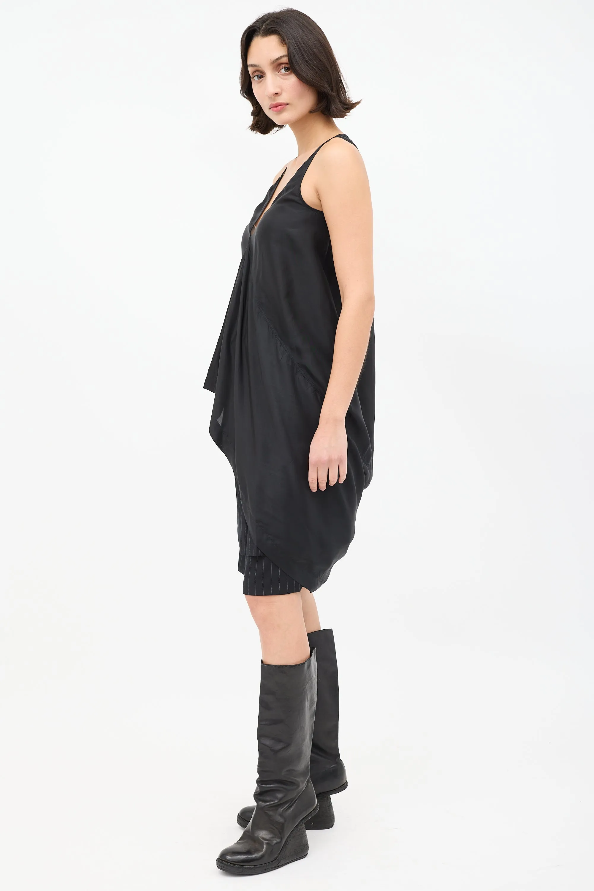 SS 2014 Black Satin High Low Tank Top