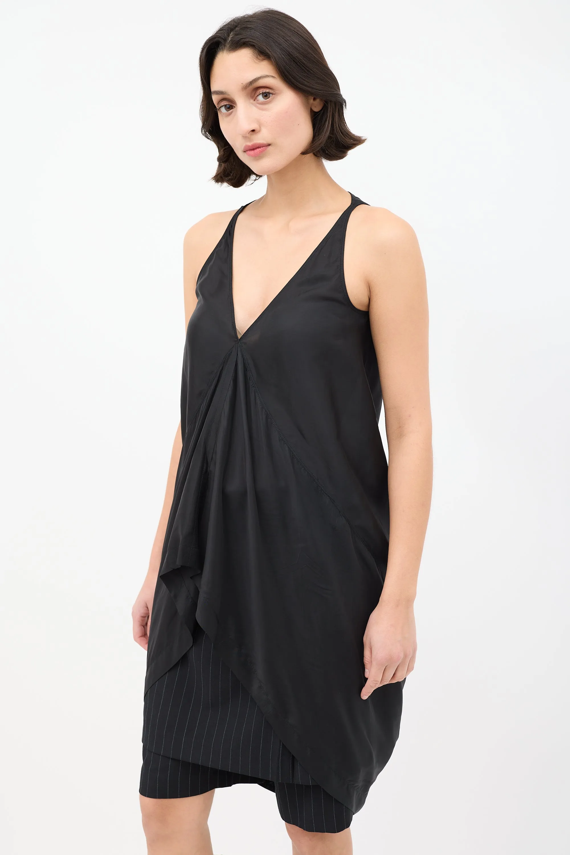 SS 2014 Black Satin High Low Tank Top