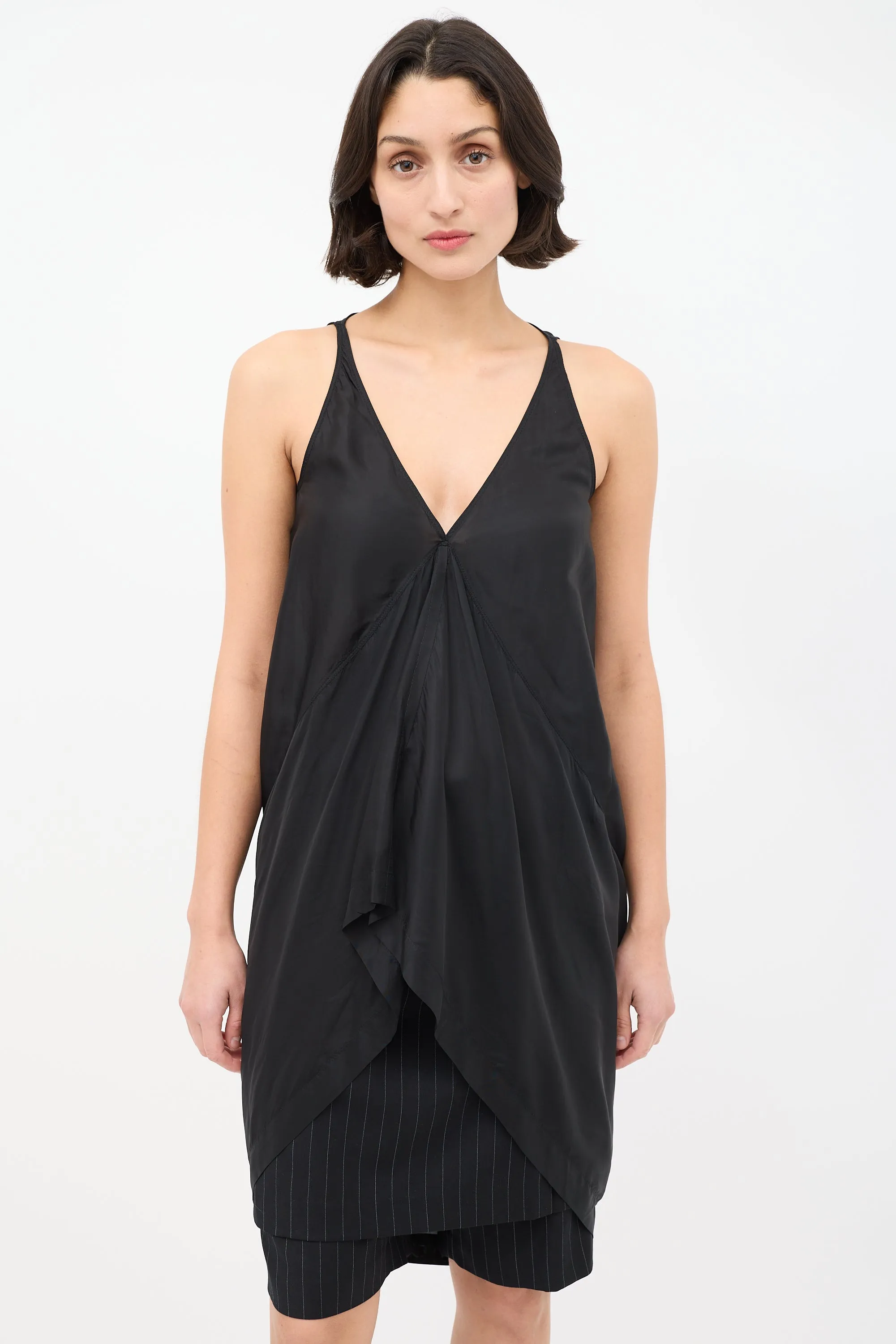 SS 2014 Black Satin High Low Tank Top
