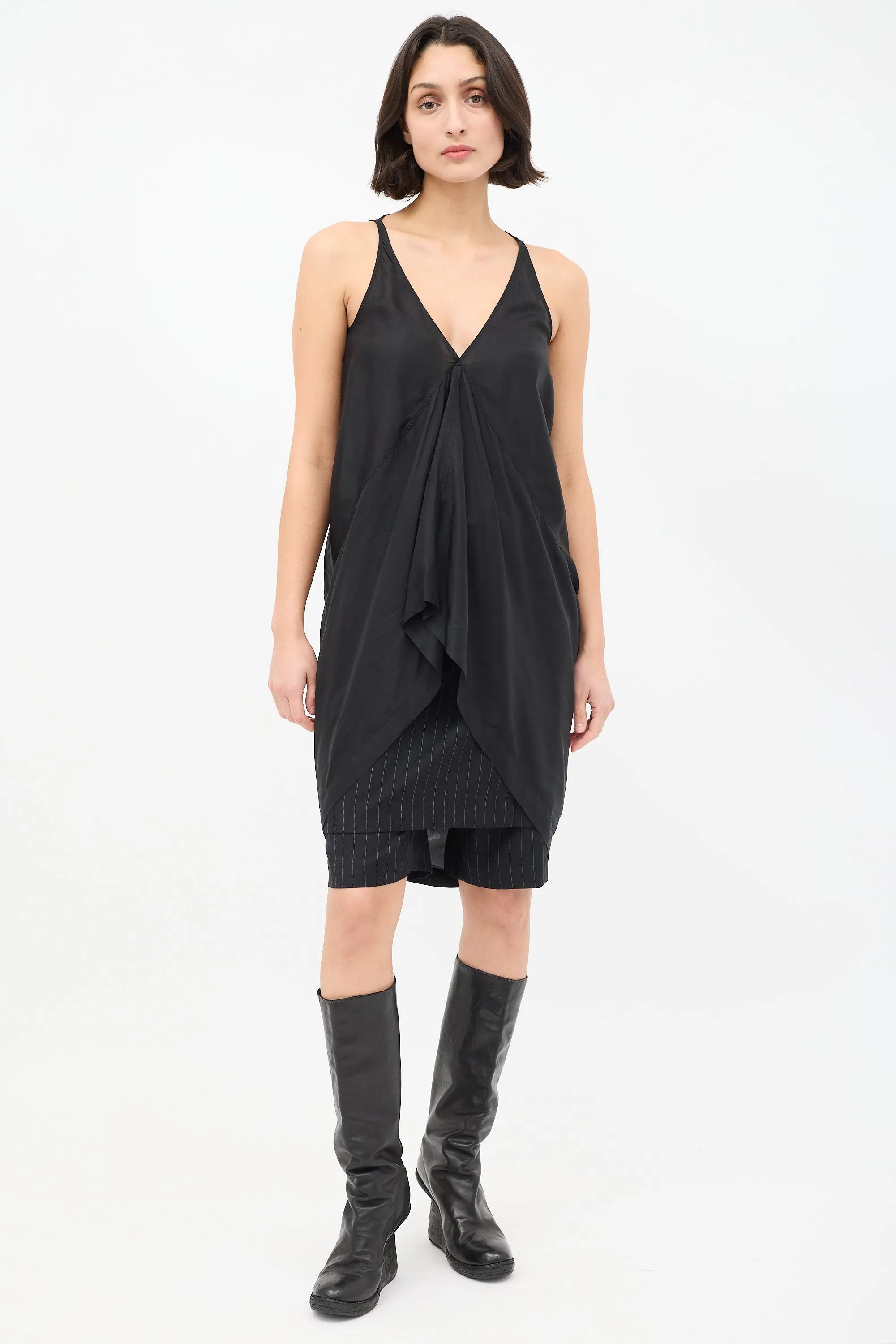 SS 2014 Black Satin High Low Tank Top