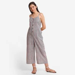 Striped Block Print Cotton Camisole Midi Jumpsuit