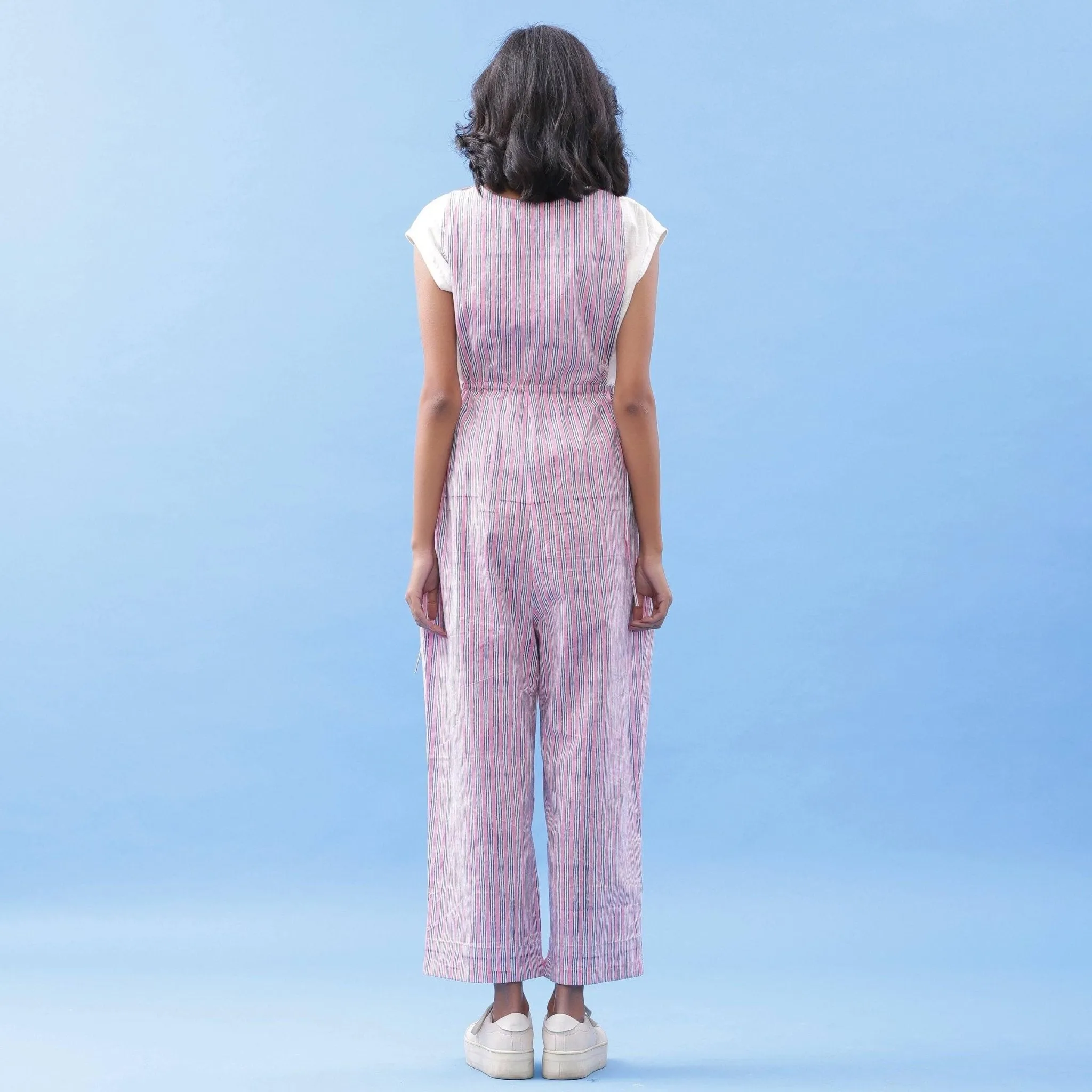 Striped Block Printed Ankle Length Cotton Jumpsuit