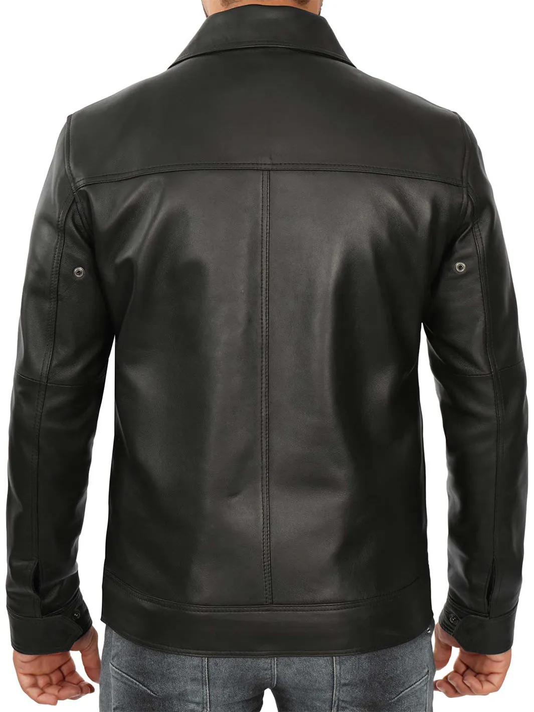 Tall Mens Black Real Leather Jacket