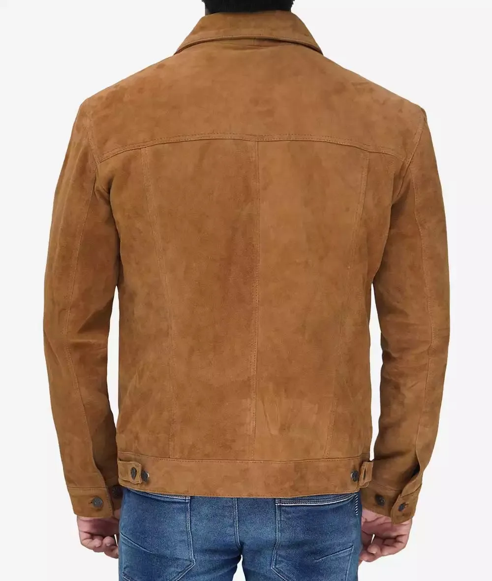 Tan Suede Trucker Jacket Mens