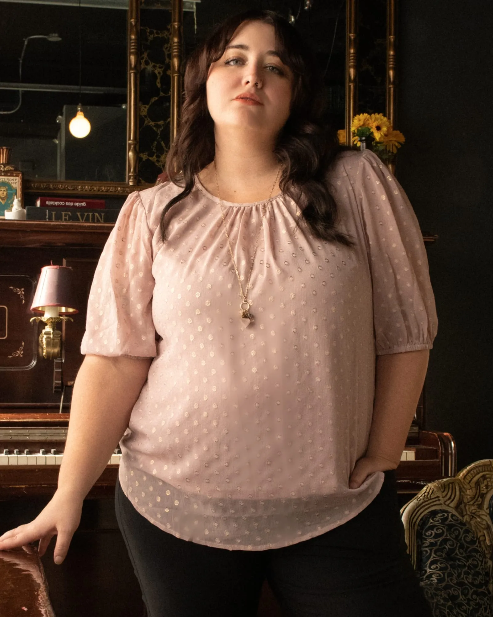 Tessa Top Subtle Textured Lurex Dots Shirring | Pink