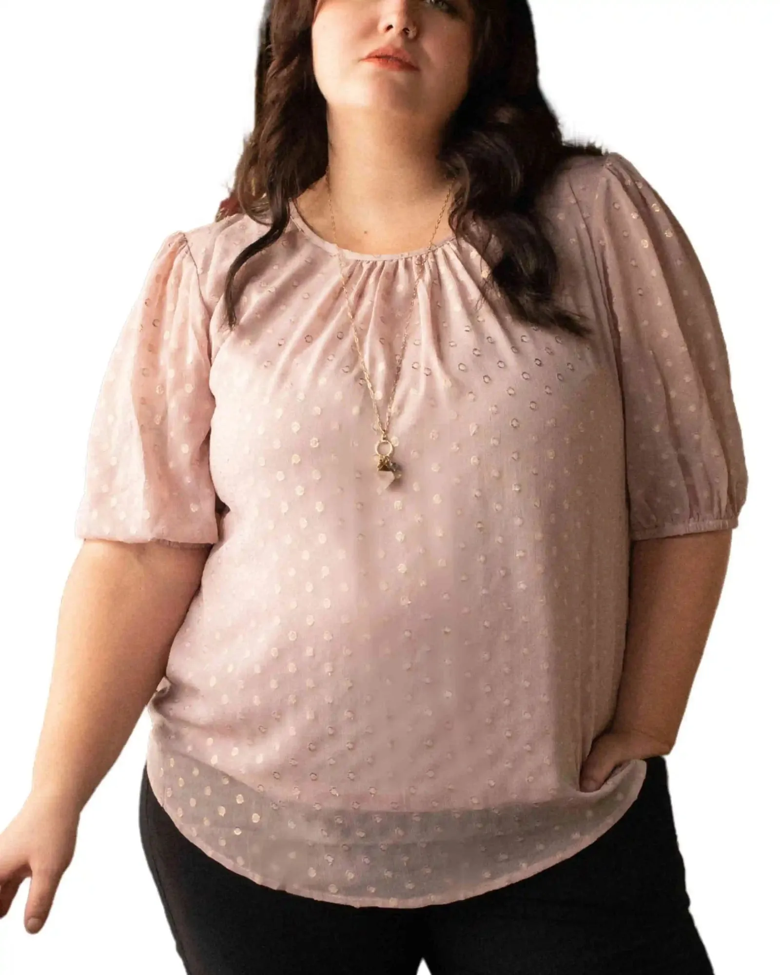 Tessa Top Subtle Textured Lurex Dots Shirring | Pink