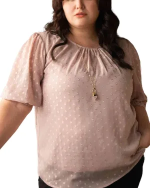 Tessa Top Subtle Textured Lurex Dots Shirring | Pink