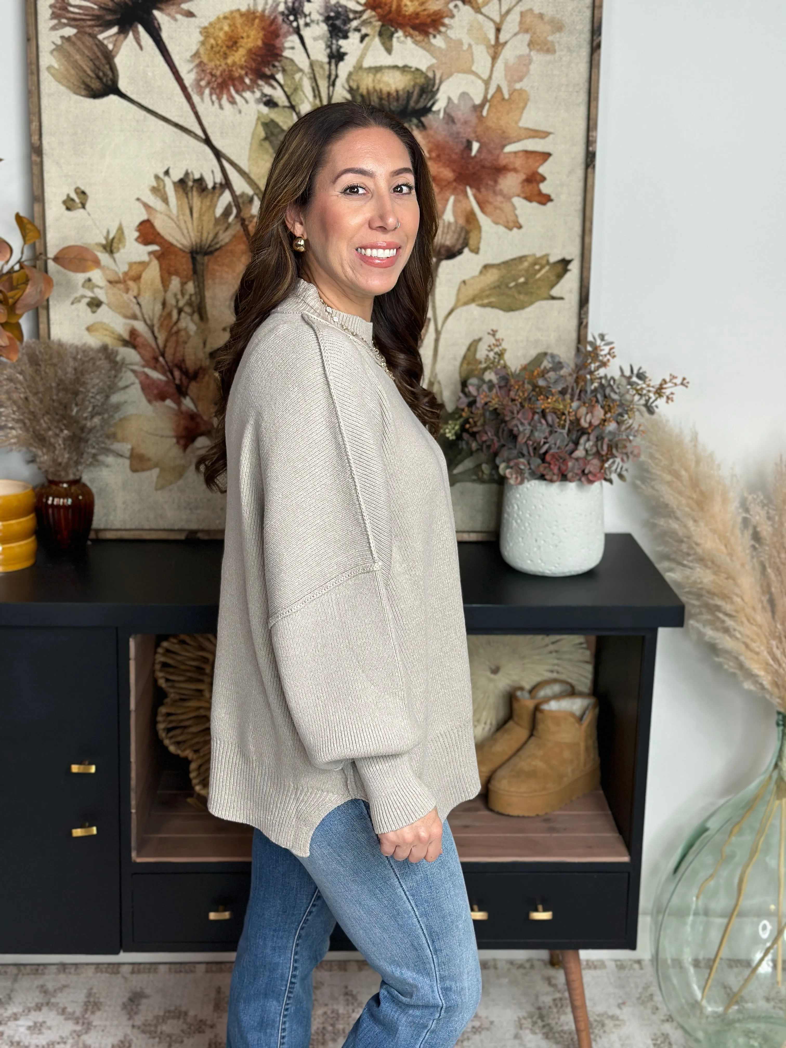 The Side Slit Oversized Sweater - Heather Mocha