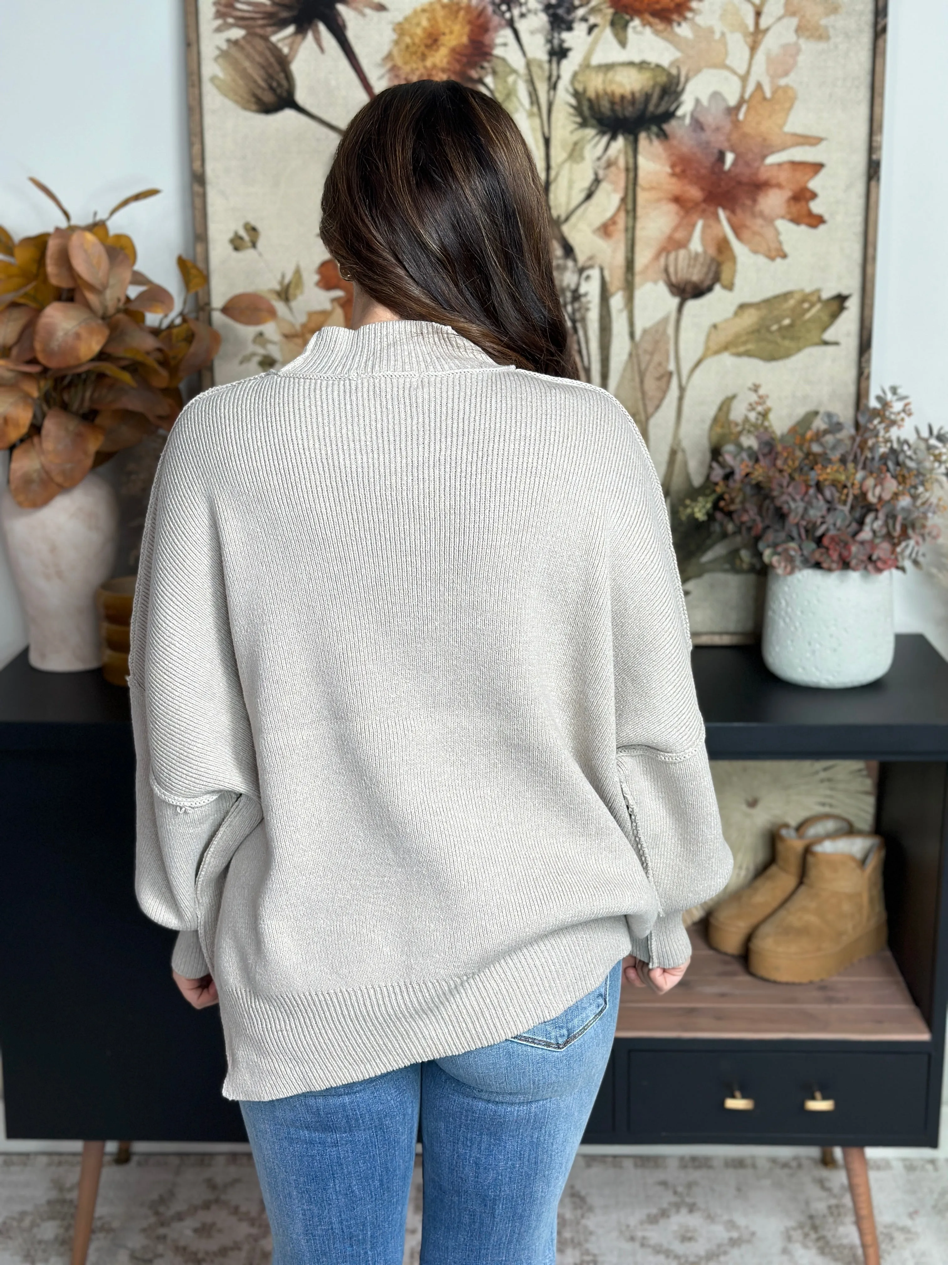 The Side Slit Oversized Sweater - Heather Mocha