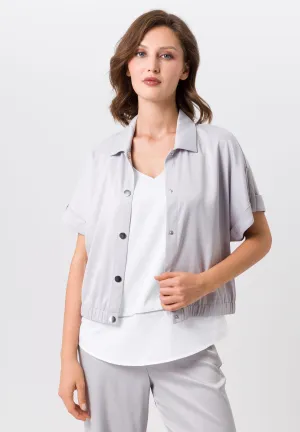 Tuzzi Silver Satin Jacket With Front Snap Closure