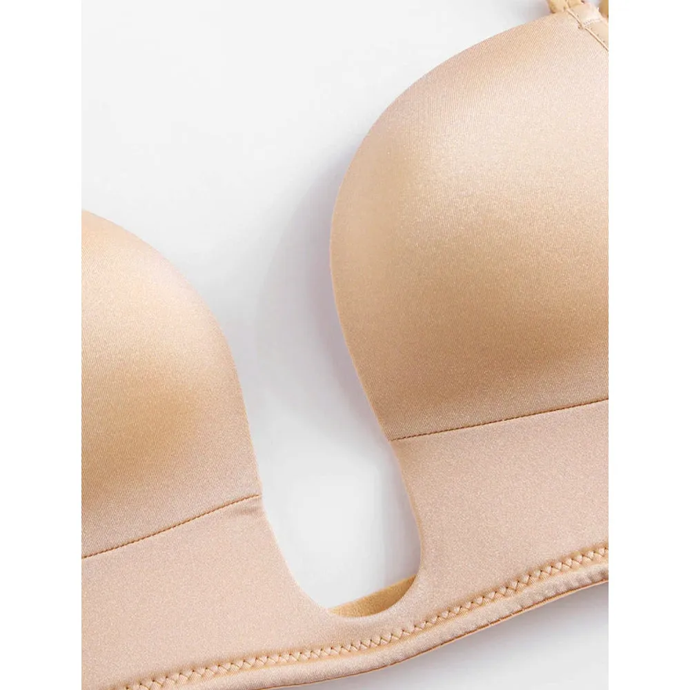 Women Deep U Plunge Seamless V Shape Bra Push Up Convertible Straps Top Size 34B