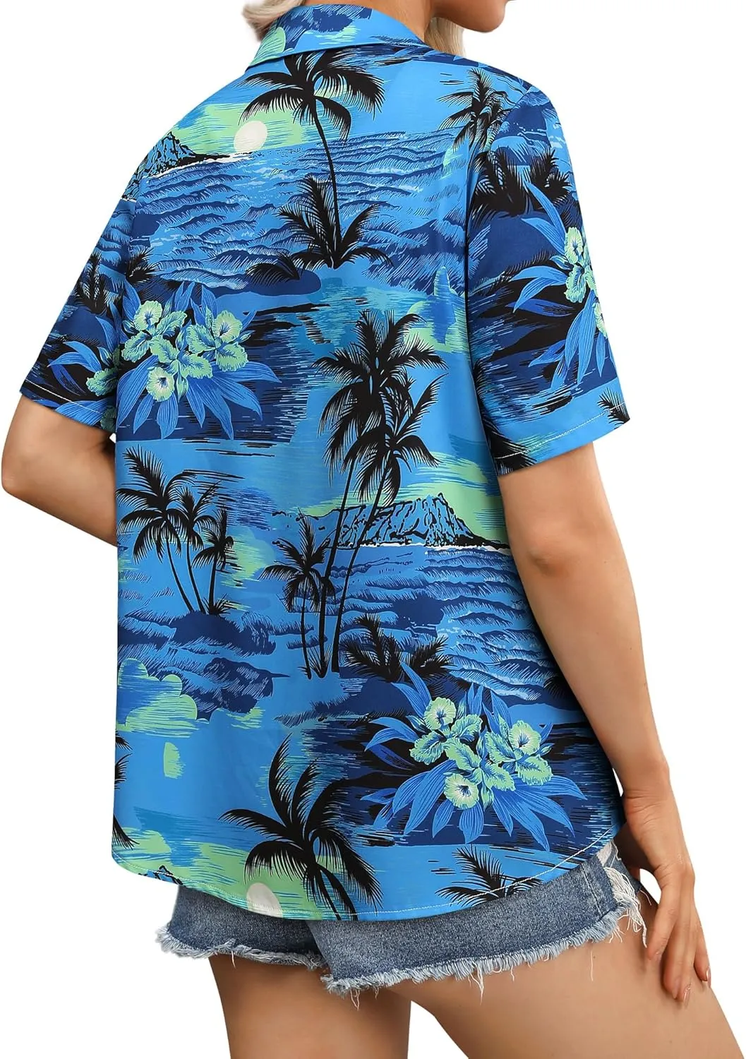 Womens Button Down Hawaiian Shirts Short Sleeve Floral Print Summer V Neck T-Shirt Casual Summer Beach Blouses Tops