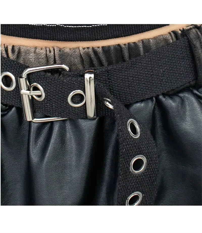 Women's Retro Harem Pants – Black Leather Denim