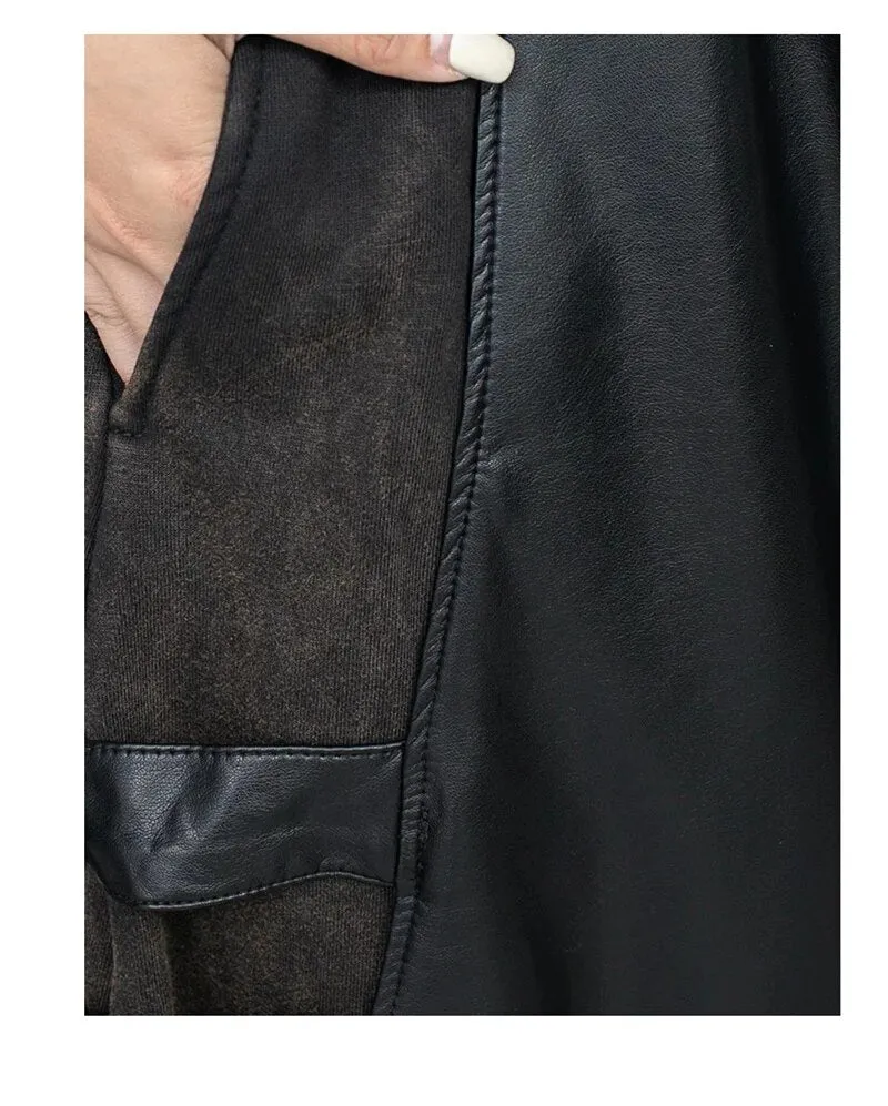 Women's Retro Harem Pants – Black Leather Denim