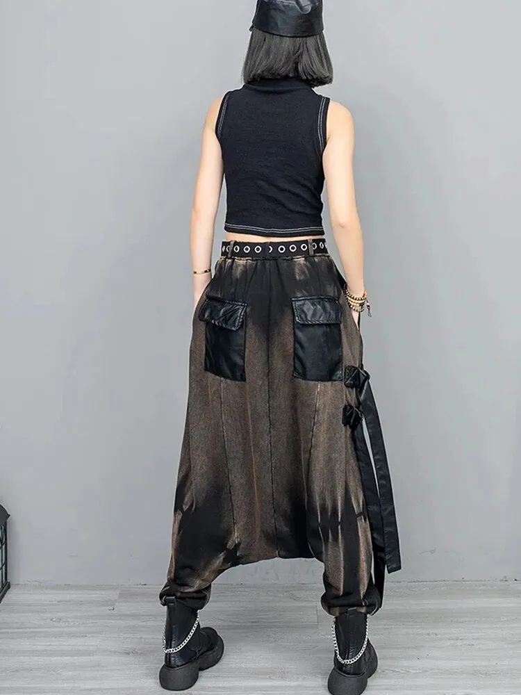 Women's Retro Harem Pants – Black Leather Denim